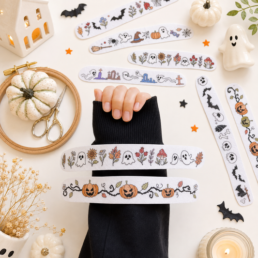 Fall Iconic Boo Flower Halloween Line Patterns For Shirt Cuff Halloween Vibe Embroidery Patterns - Stick & Stitch For Beginners