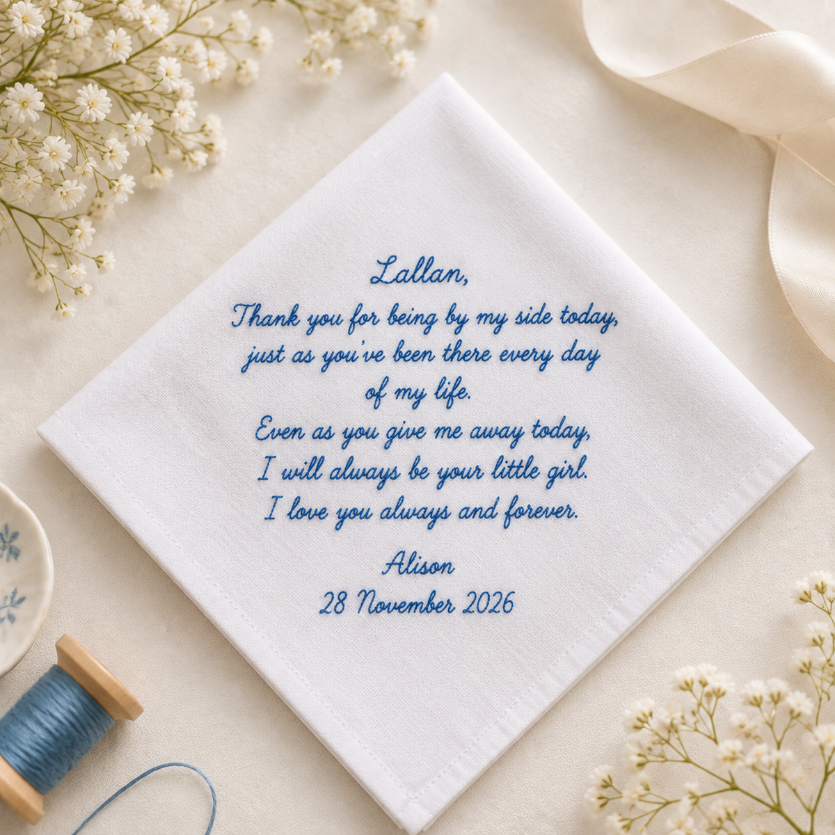 Personalized Wedding Messages Combo 7 Handkerchief, Custom Embroidered Handkerchief