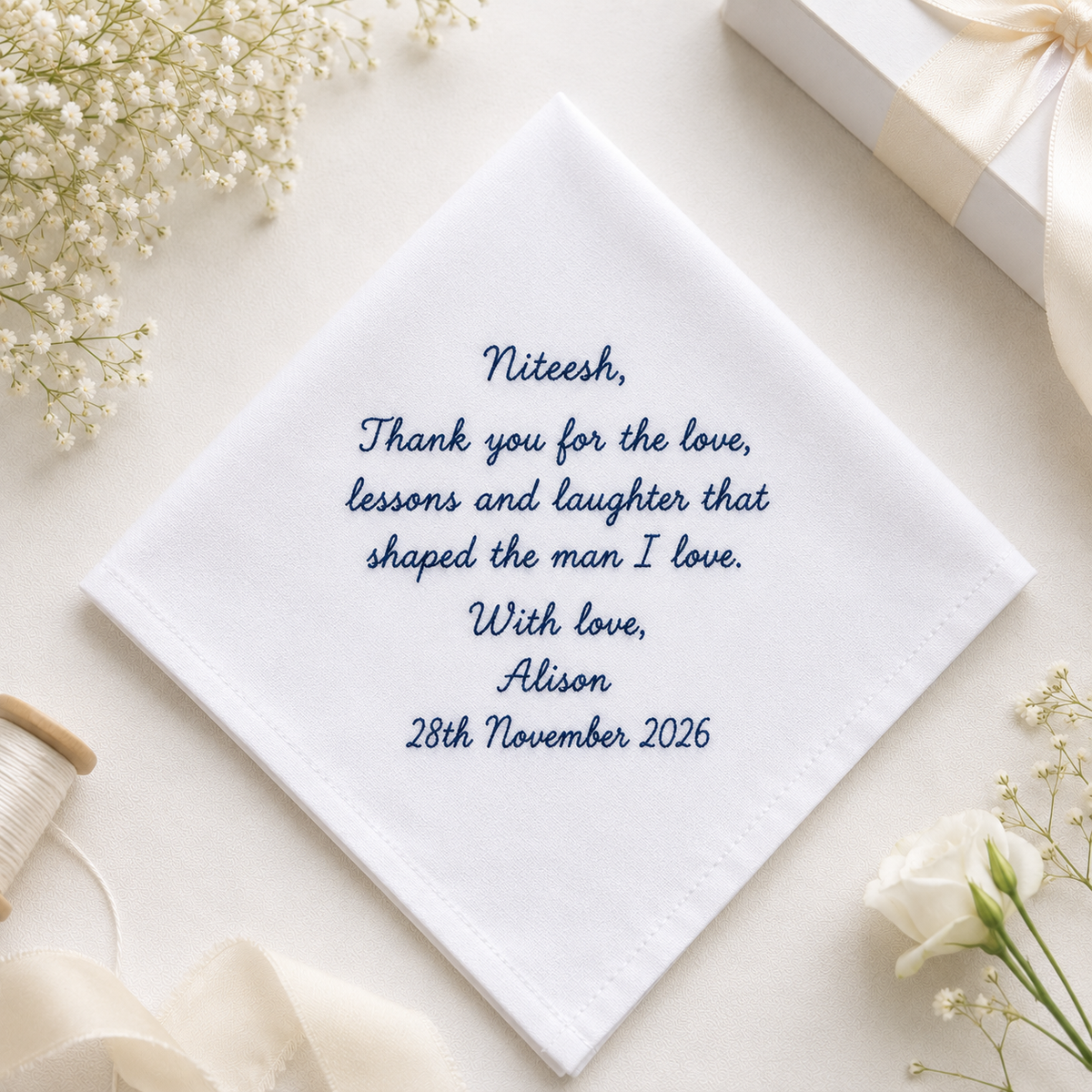 Personalized Wedding Messages Combo 7 Handkerchief, Custom Embroidered Handkerchief