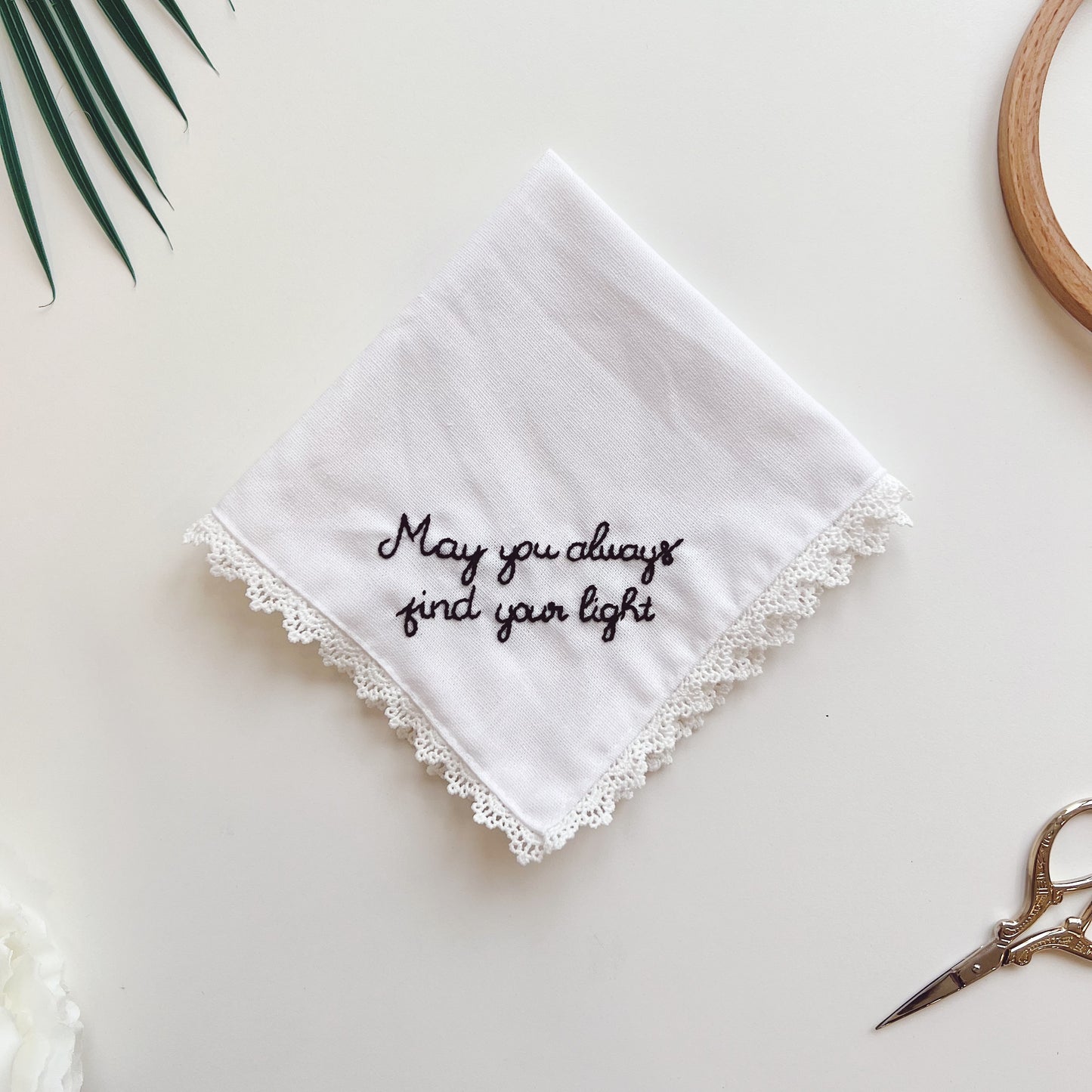 Flash Deal - Text Embroidered Wedding Handkerchief – Custom Floral Hankie for Bride, Bridal Gift, Personalized with Name & Date, Gift for Bride
