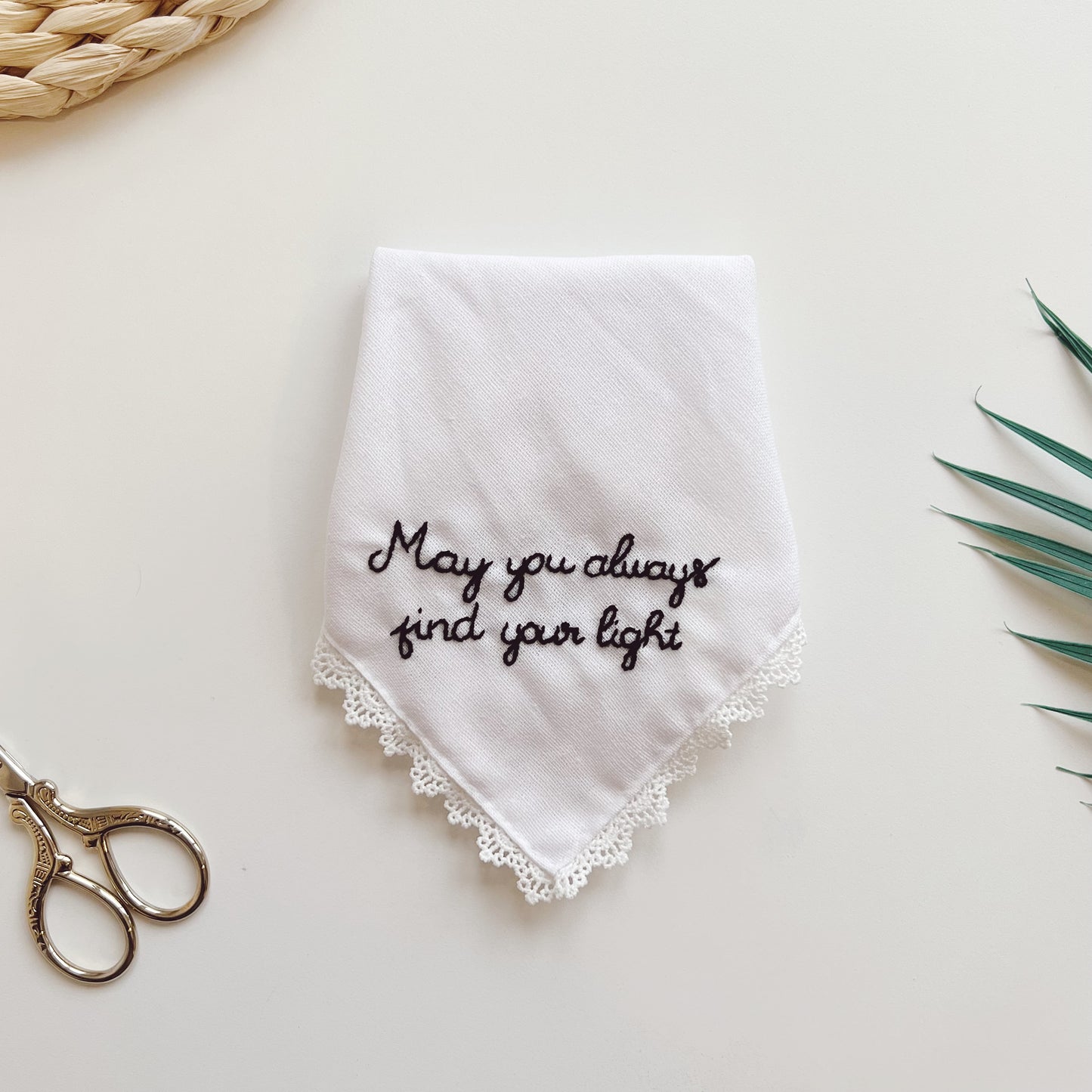 Flash Deal - Text Embroidered Wedding Handkerchief – Custom Floral Hankie for Bride, Bridal Gift, Personalized with Name & Date, Gift for Bride
