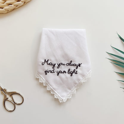 Flash Deal - Text Embroidered Wedding Handkerchief – Custom Floral Hankie for Bride, Bridal Gift, Personalized with Name & Date, Gift for Bride