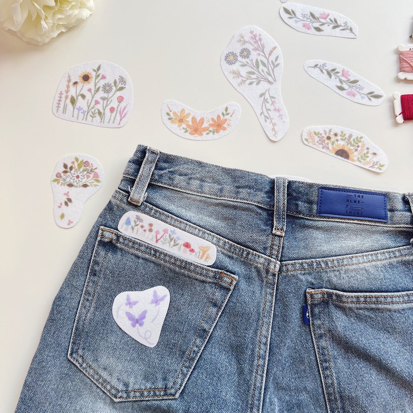 Jeans Pocket Flower Embroidery Pattern, Stick and Stitch Transfer, Water Soluble Pattern for Beginners