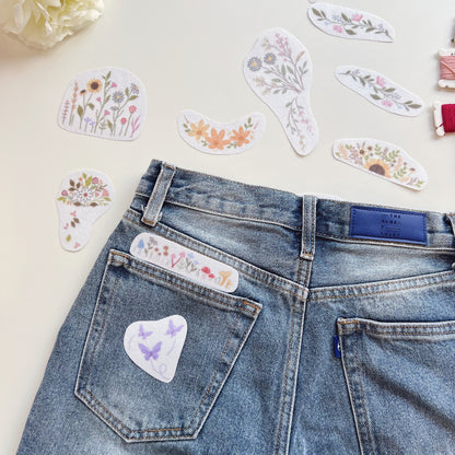 Jeans Pocket Flower Embroidery Pattern, Stick and Stitch Transfer, Water Soluble Pattern for Beginners