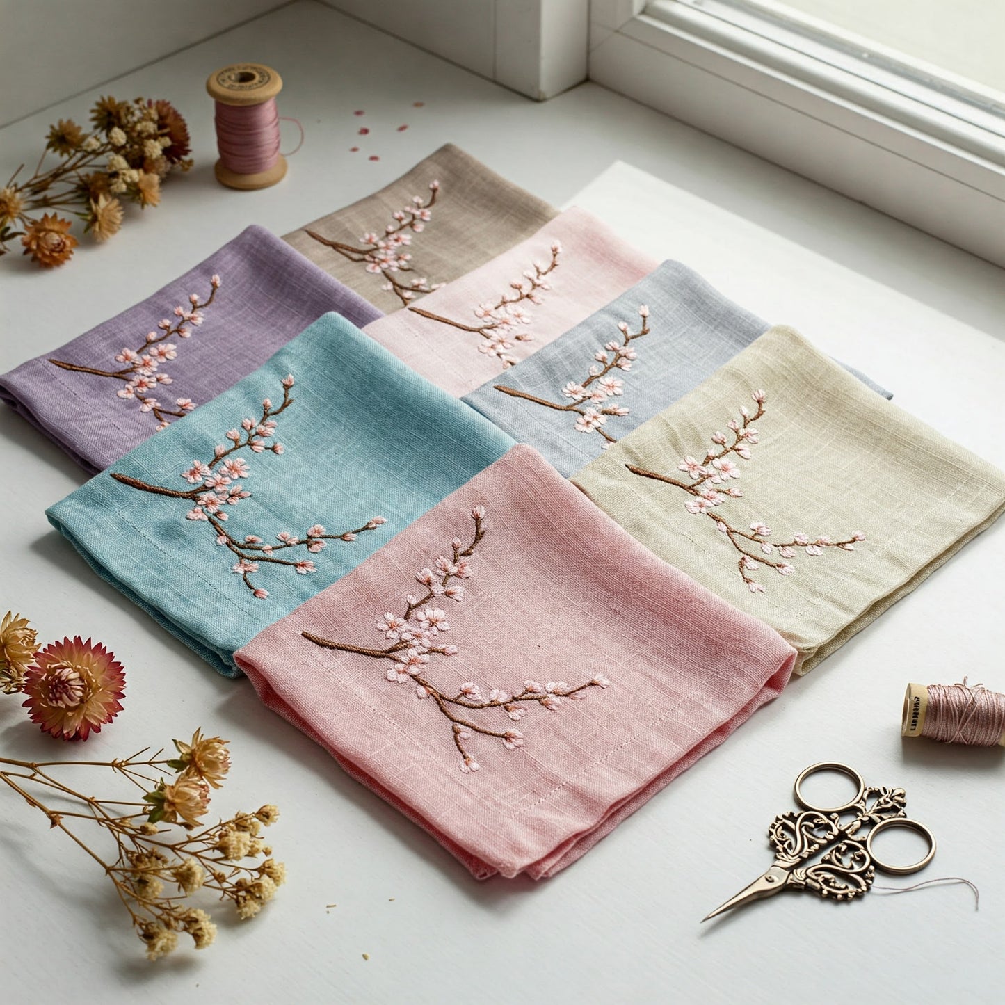 Soft Sakura Wedding Handkerchief, Custom Embroidered Handkerchief