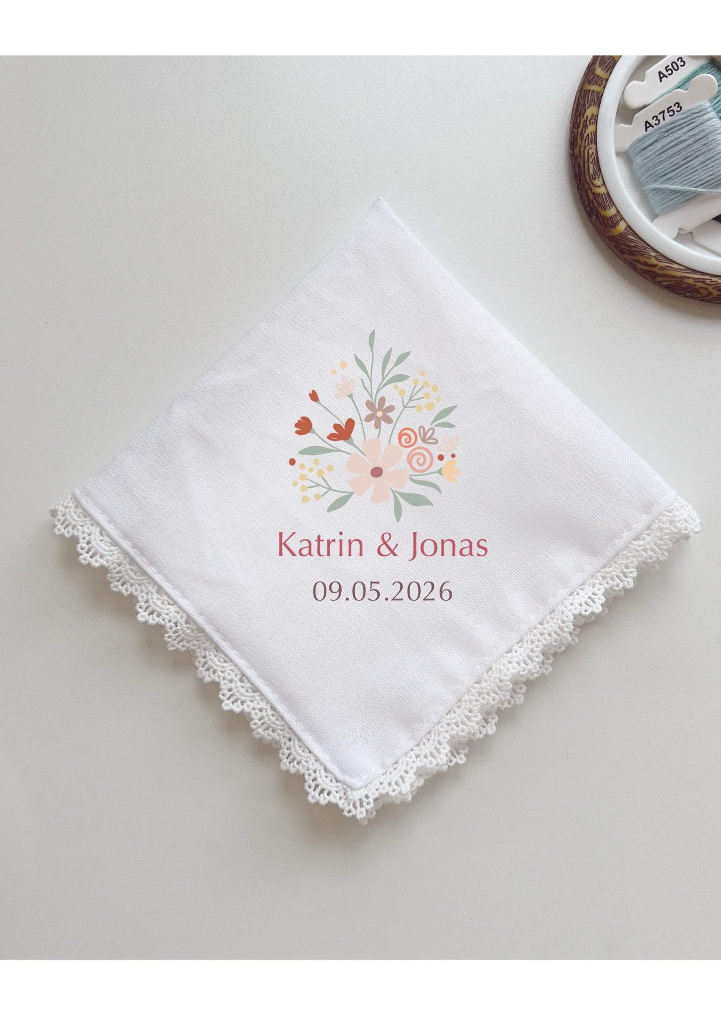 Custom Matching Dusty Rose Flowers Handkerchief, Embroidered Handkerchief, Linen Hadkerchiefs
