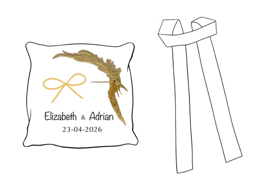 Custom Gold Details Personalized Embroidered Ring Bearer Pillow, Custom Linen Wedding Cushion