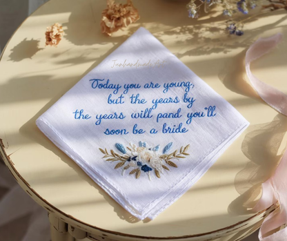 Personalized Wedding Handkerchief for Bride – Custom Embroidered Linen Hankie with Name, Date, or Quote – Bride Gift, Handmade Wedding Gift