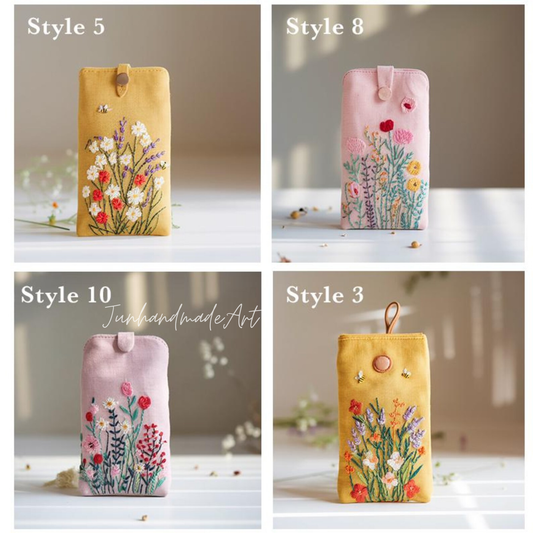 Hand Embroidered Floral Eyeglass Case, Soft Linen Glasses Pouch, Custom Sunglasses Holder Gift for Her