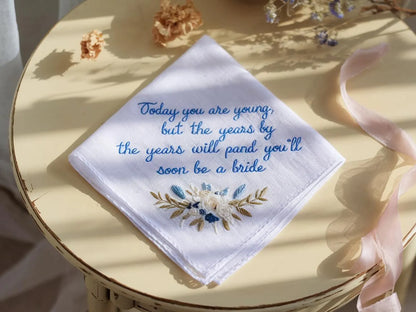 Personalized Wedding Handkerchief for Bride – Custom Embroidered Linen Hankie with Name, Date, or Quote – Bride Gift, Handmade Wedding Gift