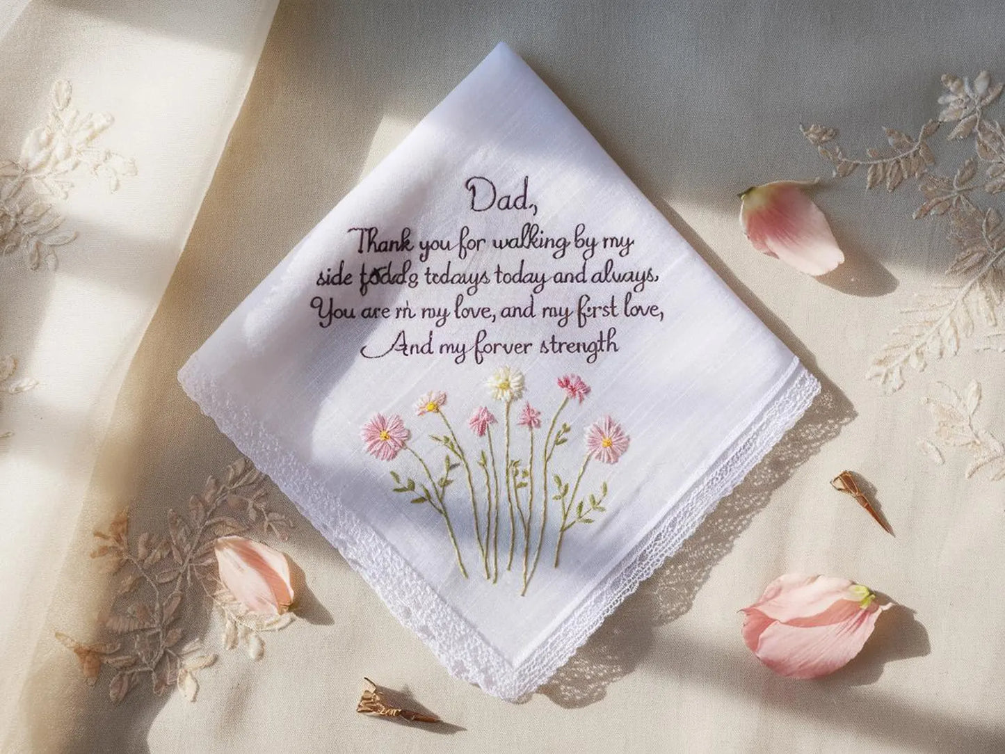 Personalized Wedding Handkerchief for Bride – Custom Embroidered Linen Hankie with Name, Date, or Quote – Bride Gift, Handmade Wedding Gift