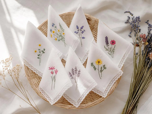 Custom Embroidered Wedding Handkerchief, Ladies Embroidery Handkerchief, Linen Handkerchiefs, Personalized Women Floral Handkerchiefs Gift