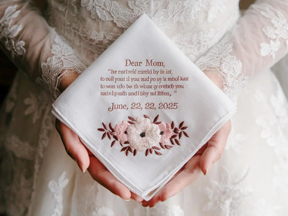 Personalized Wedding Handkerchief for Bride – Custom Embroidered Linen Hankie with Name, Date, or Quote – Bride Gift, Handmade Wedding Gift