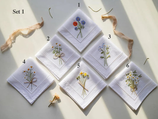 Custom Embroidered Wedding Handkerchief, Ladies Embroidery Handkerchief, Linen Handkerchiefs, Personalized Women Floral Handkerchiefs Gift