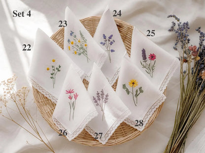 Custom Embroidered Wedding Handkerchief, Ladies Embroidery Handkerchief, Linen Handkerchiefs, Personalized Women Floral Handkerchiefs Gift