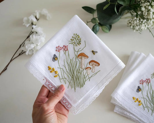 Enchanted Embroidered Wedding Handkerchief – Custom Floral Hankie for Bride, Bridal Gift, Personalized with Name & Date, Gift for Bride