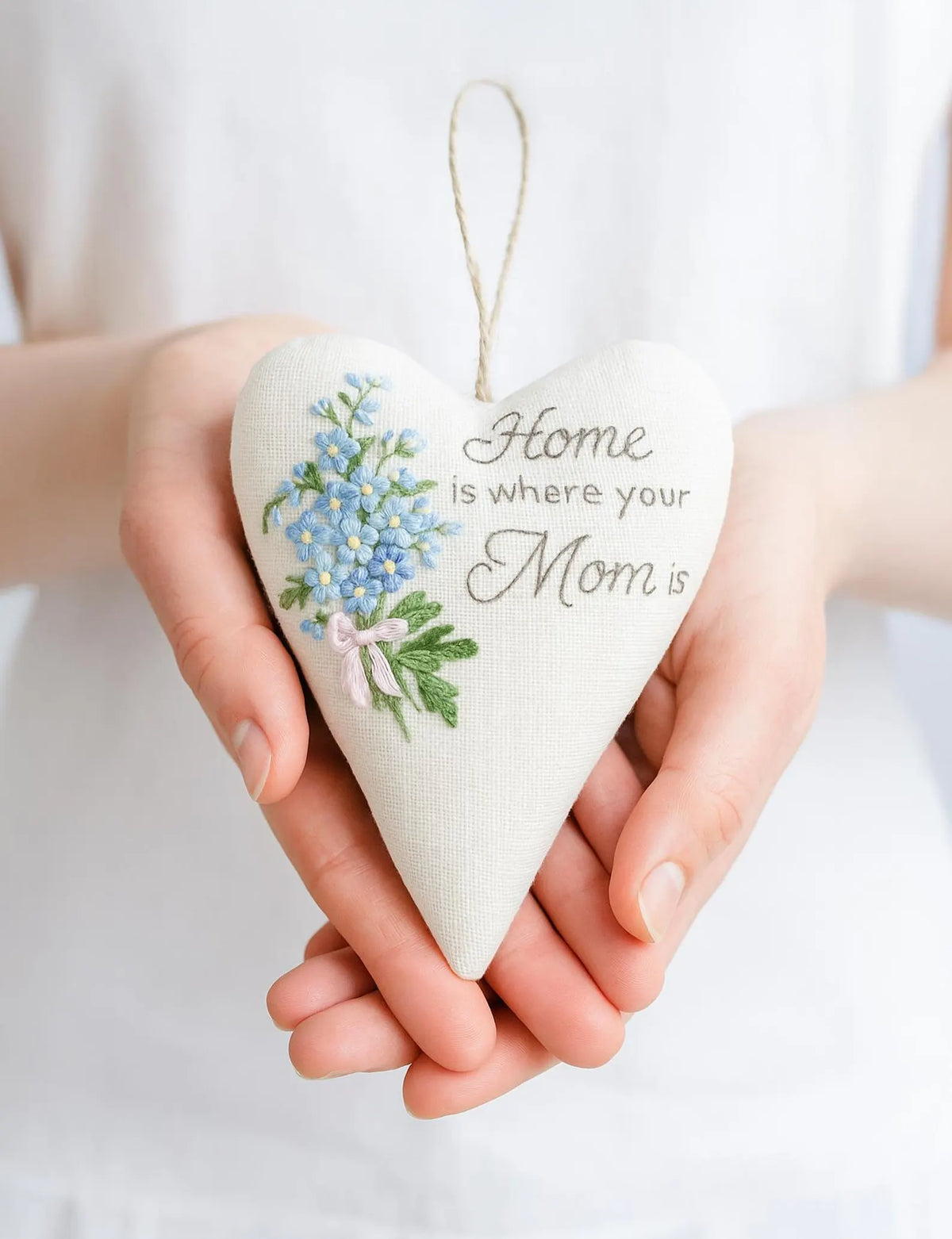 Personalized Embroidered Heart Keepsake, Handmade Mom Gift Ornament, Custom Home Quote Lavender Floral Decor, Mother's Day Wedding Favor