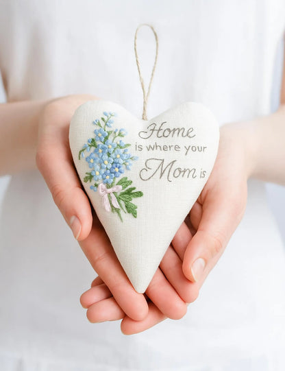 Personalized Embroidered Heart Keepsake, Handmade Mom Gift Ornament, Custom Home Quote Lavender Floral Decor, Mother's Day Wedding Favor