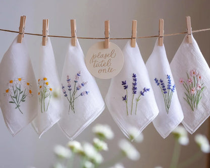 Embroidered Wedding Handkerchief – Custom Floral Hankie for Bride, Bridal Gift, Personalized with Name & Date, Gift for Bride