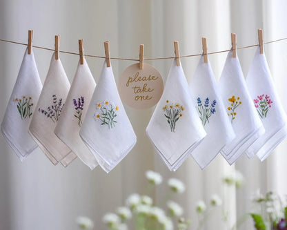 Embroidered Wedding Handkerchief – Custom Floral Hankie for Bride, Bridal Gift, Personalized with Name & Date, Gift for Bride