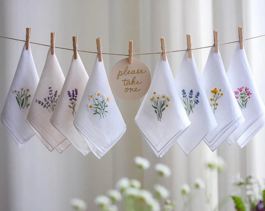 Embroidered Wedding Handkerchief – Custom Floral Hankie for Bride, Bridal Gift, Personalized with Name & Date, Gift for Bride