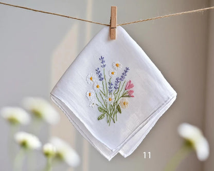 Embroidered Wedding Handkerchief – Custom Floral Hankie for Bride, Bridal Gift, Personalized with Name & Date, Gift for Bride