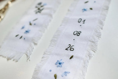 Personalized Embroidered Wedding Ribbon – Custom Linen Tie for Bouquet or Hair, Hand-stitched with Names & Date, Bridal Keepsake Gift