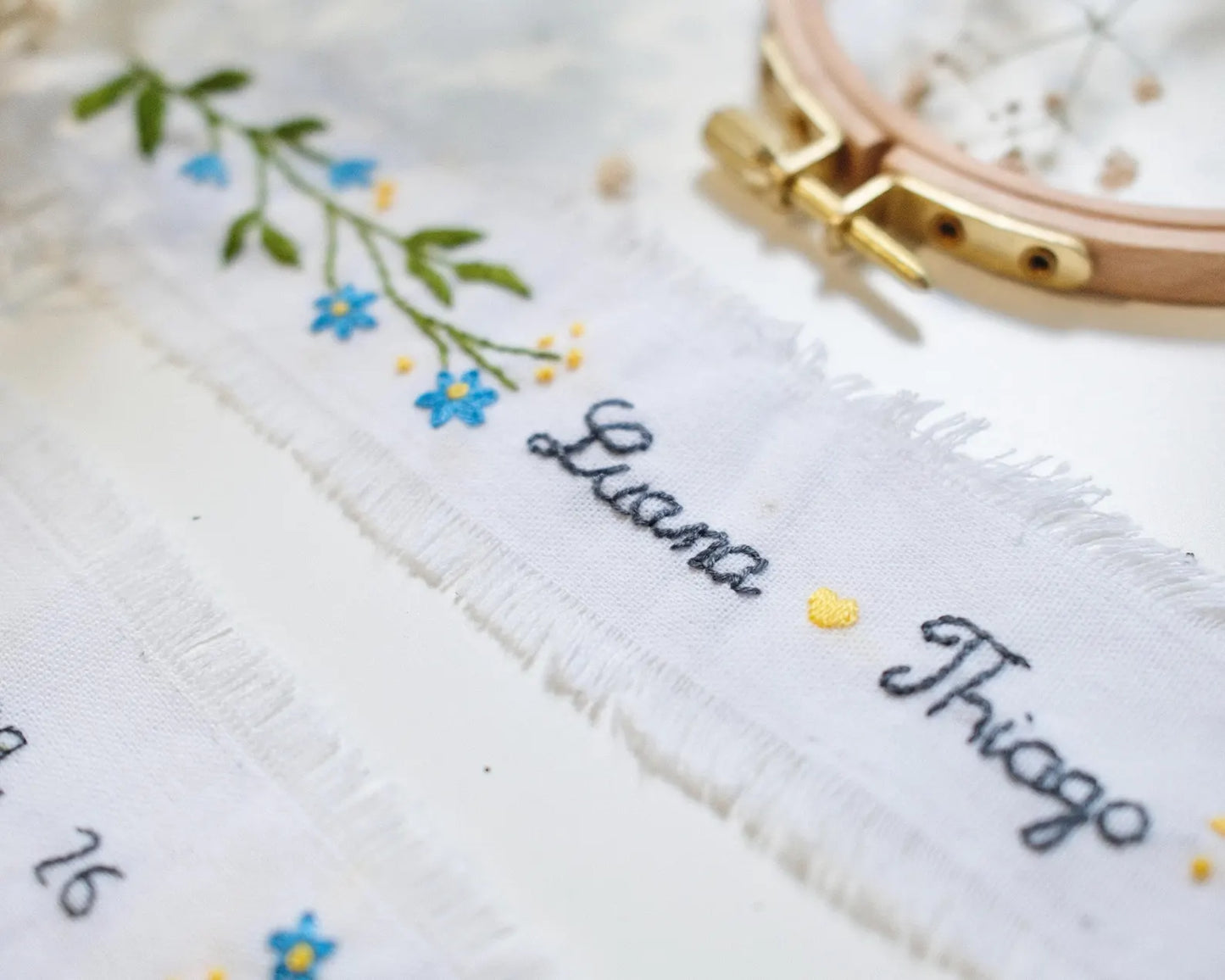 Personalized Embroidered Wedding Ribbon – Custom Linen Tie for Bouquet or Hair, Hand-stitched with Names & Date, Bridal Keepsake Gift