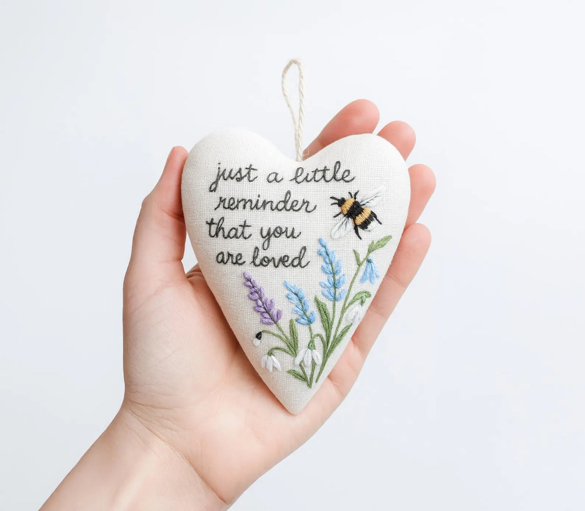 Personalized Embroidered Heart Keepsake Pillow, Handmade Wedding Bee Lavender Decor, Custom Love Quote Gift, Bridal Shower Favor for Couple