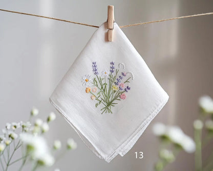 Embroidered Wedding Handkerchief – Custom Floral Hankie for Bride, Bridal Gift, Personalized with Name & Date, Gift for Bride