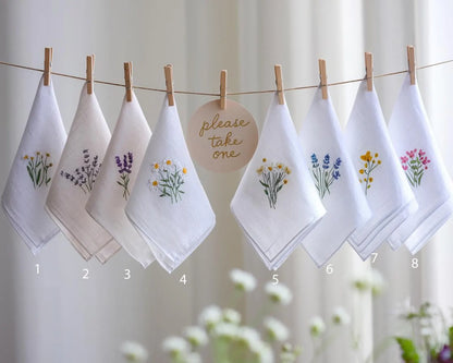 Embroidered Wedding Handkerchief – Custom Floral Hankie for Bride, Bridal Gift, Personalized with Name & Date, Gift for Bride