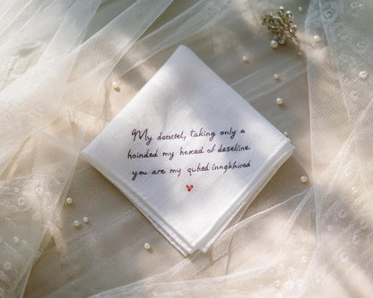 Flash Deal - Text Embroidered Wedding Handkerchief – Custom Floral Hankie for Bride, Bridal Gift, Personalized with Name & Date, Gift for Bride