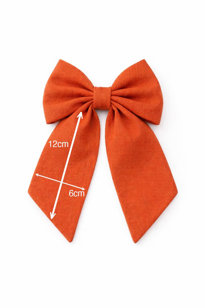 Personalized Linen Hair Bow – Hand Embroidered Flower Bow with Initial – Custom Name Text Bow for Girls, Handmade Hairpin Bow for Girl