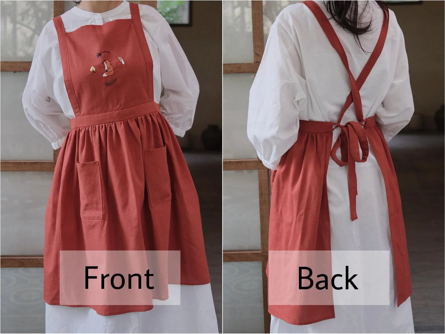 Hand Embroidered Mouse Linen Apron, Strawberry Woodland Apron, Cottagecore Nature Inspired Handmade Gift