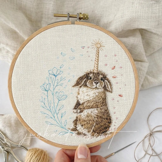 Custom Bunny Portrait Embroidered Linen Apron, Personalized Rabbit & Floral Apron, Handmade Cottagecore Pet Lover Gift for Her