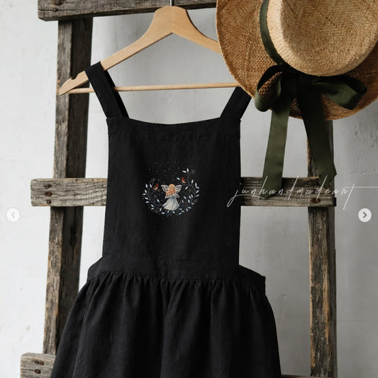 Hand Embroidered Fairy Linen Apron, Whimsical Woodland Fairy Apron, Handmade Cottagecore Kitchen Apron, Storybook Gift for Her