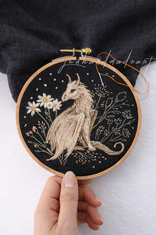 Hand Embroidered Lynx Linen Apron, Woodland Wild Cat Floral Apron, Handmade Dark Cottagecore Kitchen Apron, Mystical Nature Gift for Her