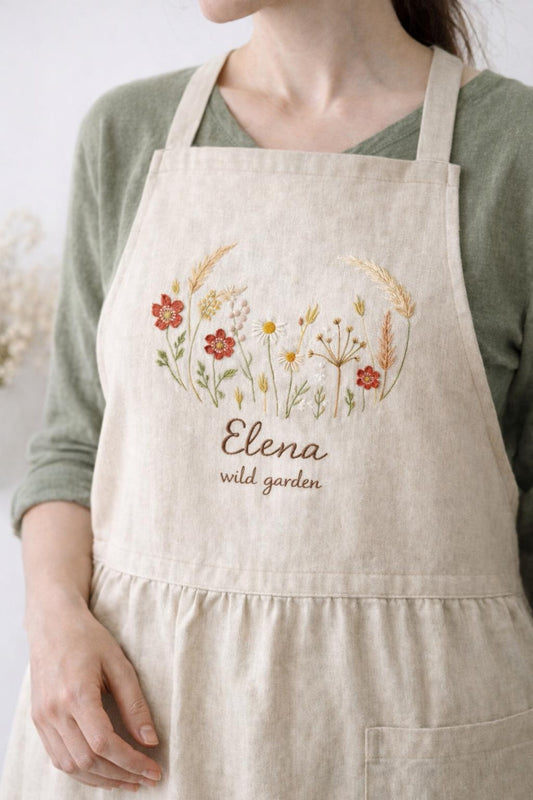 Hand Embroidered Floral Quote Linen Apron, Cottagecore Apron with Inspirational Quote, Terracotta Linen Apron, Artist Gift