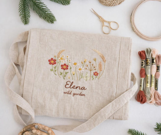 Hand Embroidered Floral Quote Linen Apron, Cottagecore Apron with Inspirational Quote, Terracotta Linen Apron, Artist Gift