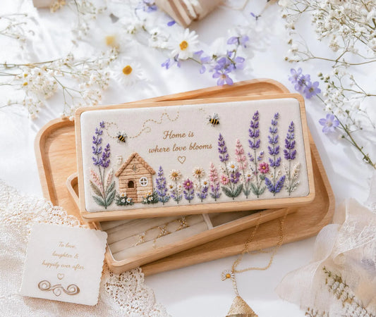 Hand Embroidered Floral Wooden Jewelry Box, Personalized Linen Ring Box, Vintage Wooden Keepsake Case, Bridesmaid Gift, Wedding Ring Holder