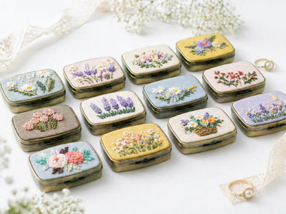 Hand Embroidered Floral Jewelry Box, Personalized Linen Ring Box, Vintage Mini Keepsake Case, Bridesmaid Gift, Wedding Ring Holder