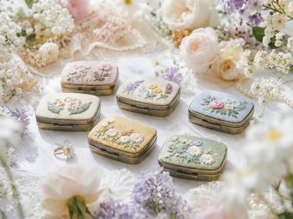 Hand Embroidered Floral Jewelry Box, Personalized Linen Ring Box, Vintage Mini Keepsake Case, Bridesmaid Gift, Wedding Ring Holder