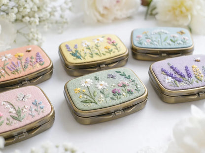 Hand Embroidered Floral Jewelry Box, Personalized Linen Ring Box, Vintage Mini Keepsake Case, Bridesmaid Gift, Wedding Ring Holder