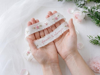 Personalized Wedding Ring Pillow Set, Embroidered Linen Handmade Ring Bearer Pillow, Custom Handfasting Ribbon, Handmade Bridal Pouch Gift