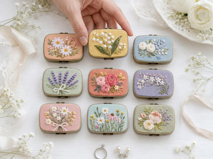 Hand Embroidered Floral Jewelry Box, Personalized Linen Ring Box, Vintage Mini Keepsake Case, Bridesmaid Gift, Wedding Ring Holder
