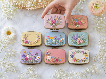 Hand Embroidered Floral Jewelry Box, Personalized Linen Ring Box, Vintage Mini Keepsake Case, Bridesmaid Gift, Wedding Ring Holder
