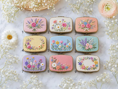 Hand Embroidered Floral Jewelry Box, Personalized Linen Ring Box, Vintage Mini Keepsake Case, Bridesmaid Gift, Wedding Ring Holder