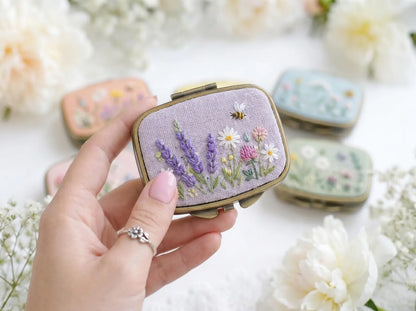 Hand Embroidered Floral Jewelry Box, Personalized Linen Ring Box, Vintage Mini Keepsake Case, Bridesmaid Gift, Wedding Ring Holder