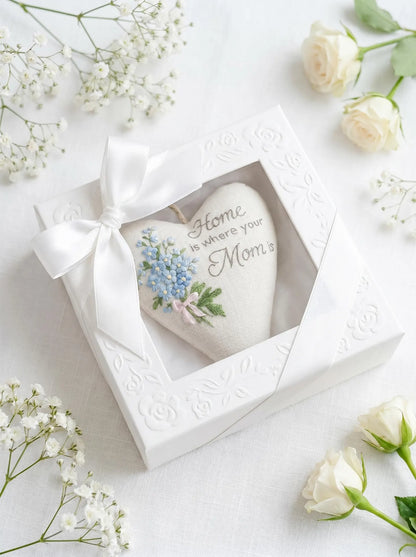 Personalized Embroidered Heart Keepsake, Handmade Mom Gift Ornament, Custom Home Quote Lavender Floral Decor, Mother's Day Wedding Favor