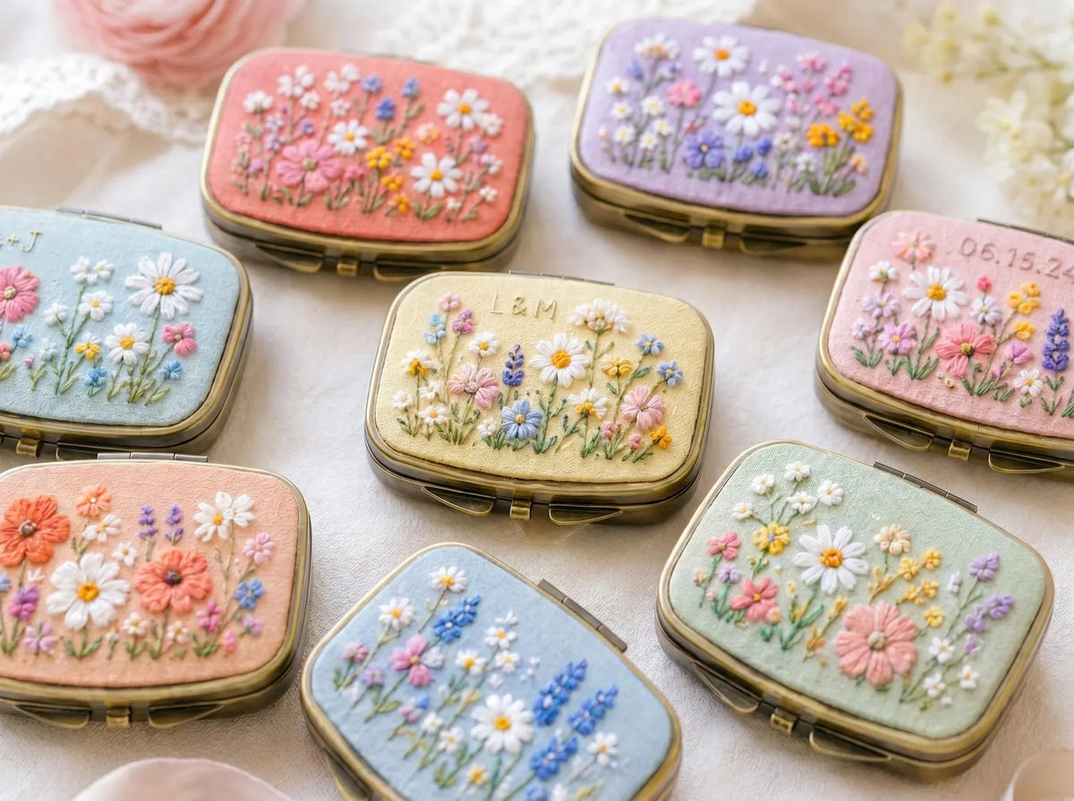 Hand Embroidered Floral Jewelry Box, Personalized Linen Ring Box, Vintage Mini Keepsake Case, Bridesmaid Gift, Wedding Ring Holder